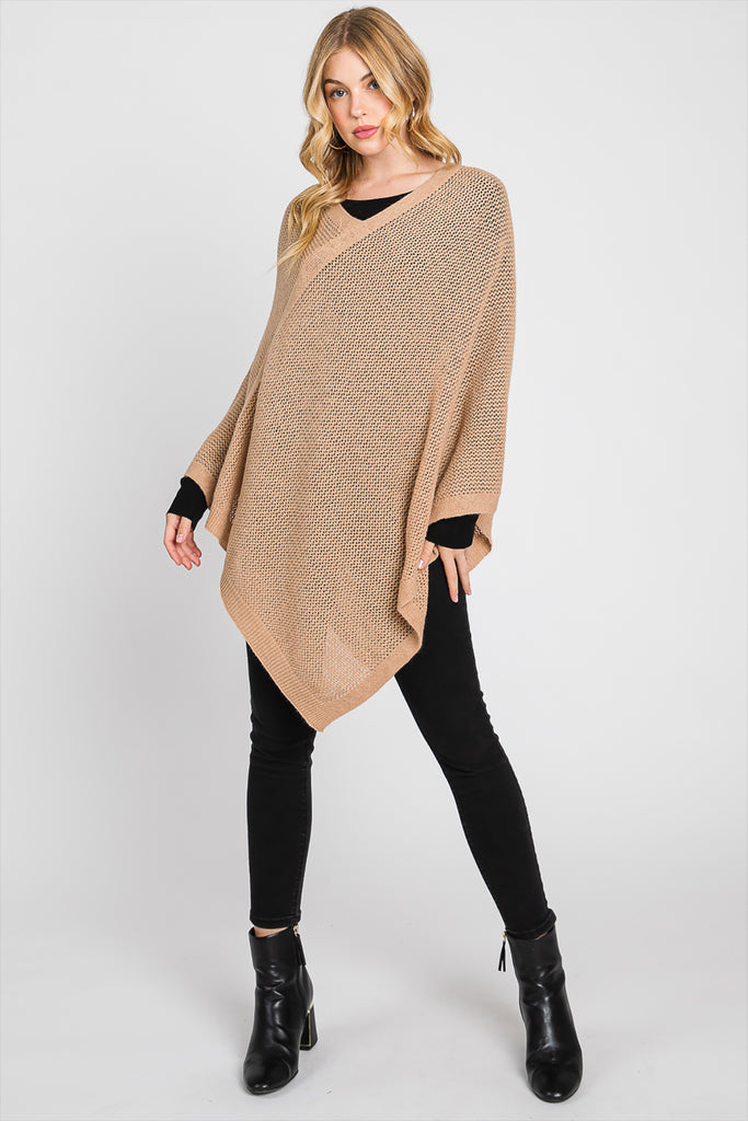 SOLID LOOSE KNIT PONCHO