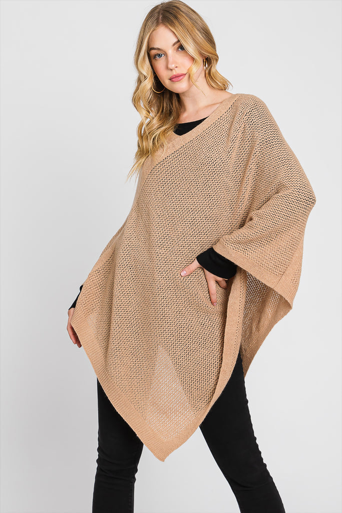 SOLID LOOSE KNIT PONCHO