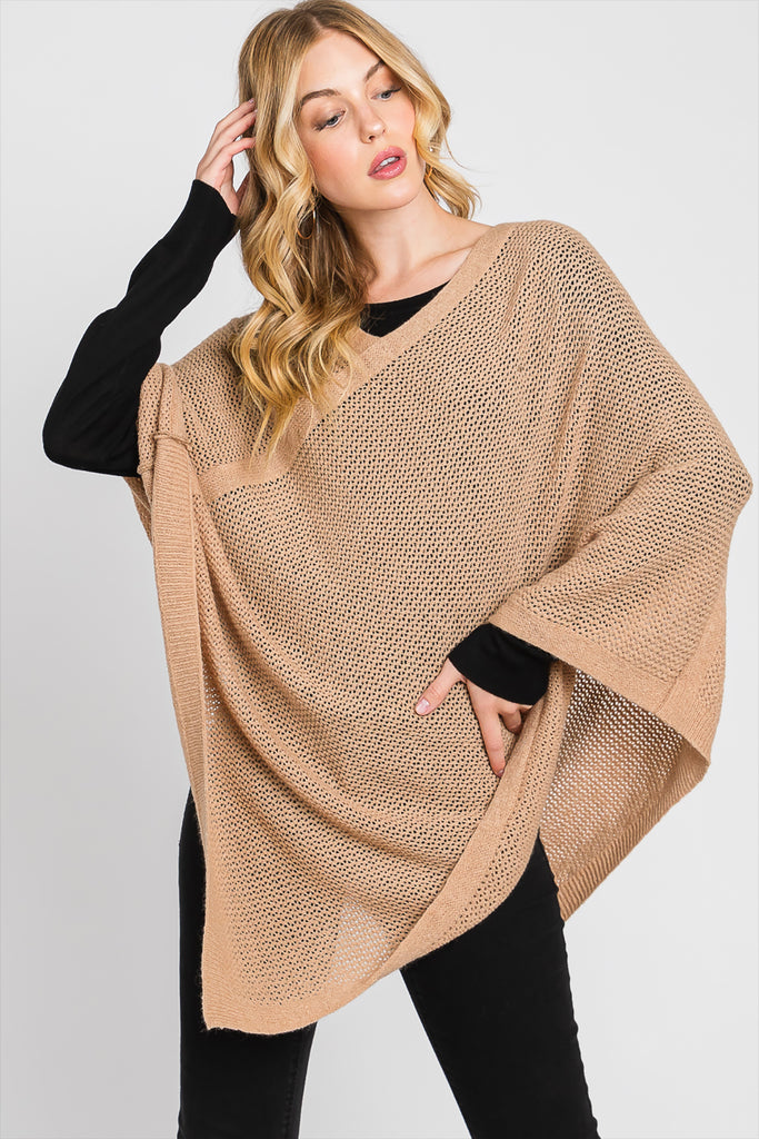 SOLID LOOSE KNIT PONCHO