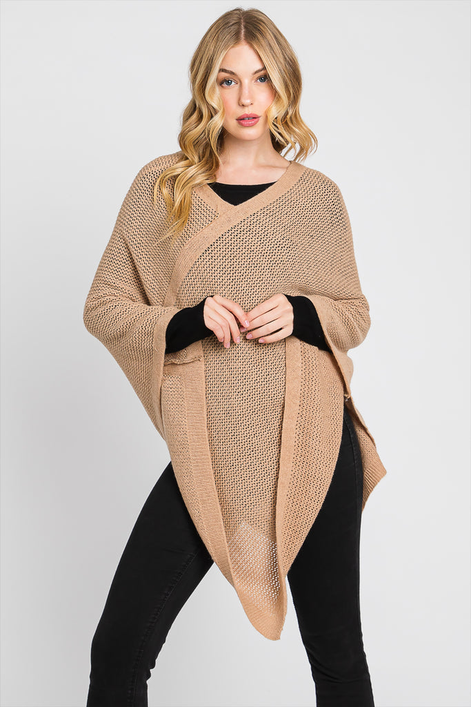 SOLID LOOSE KNIT PONCHO