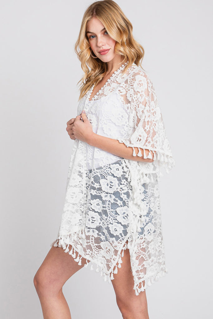 FLOWER PATTERN CROCHET LACE COVER-UP