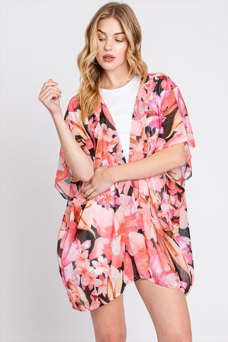 FLOWER PRINT SELF-TIE DRAWSTRING OPEN FRONT COVER