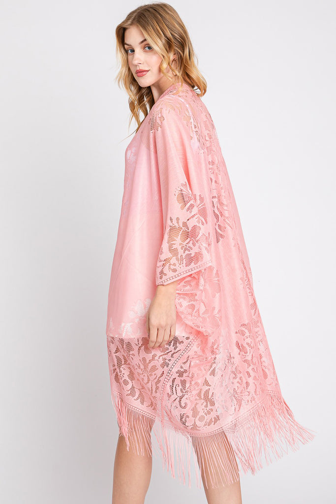 FLORAL LACE KIMONO WITH TASSEL
