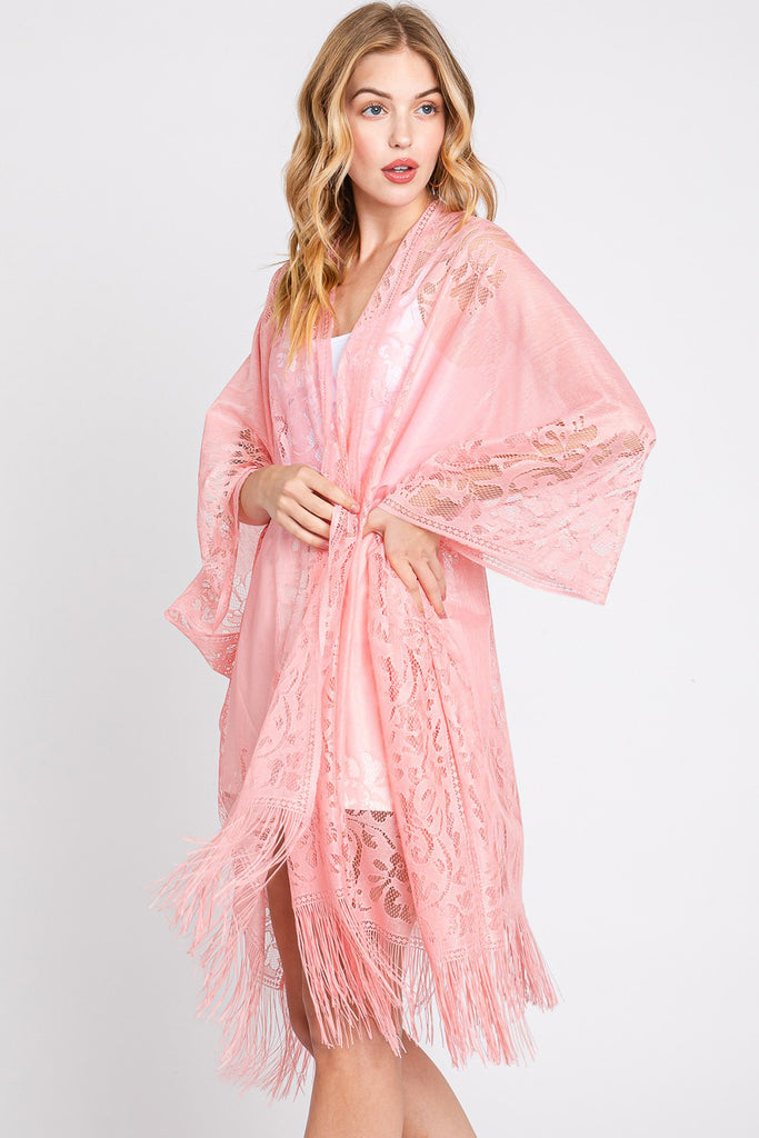 FLORAL LACE KIMONO WITH TASSEL