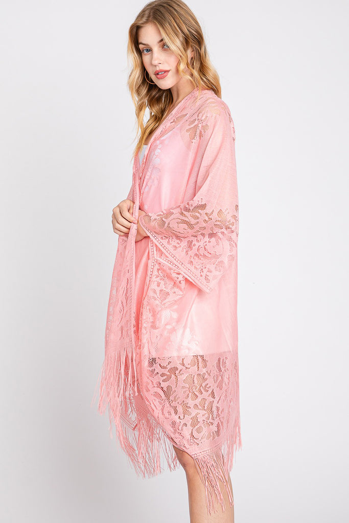 FLORAL LACE KIMONO WITH TASSEL
