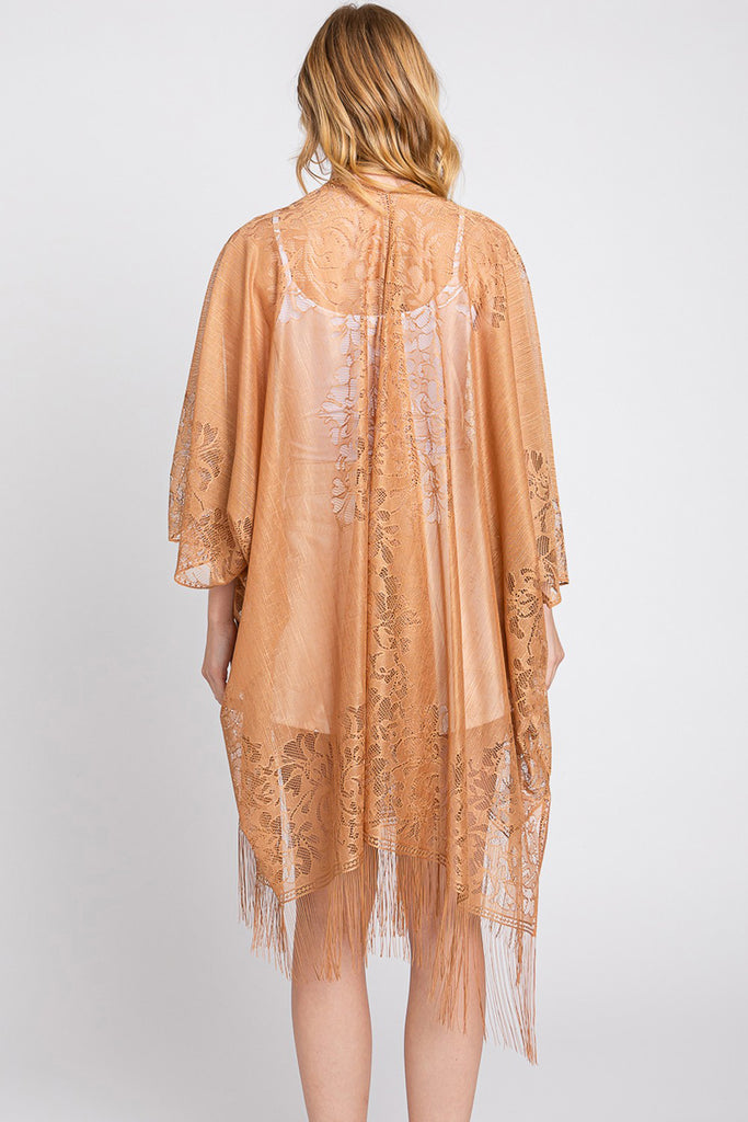 FLORAL LACE KIMONO WITH TASSEL