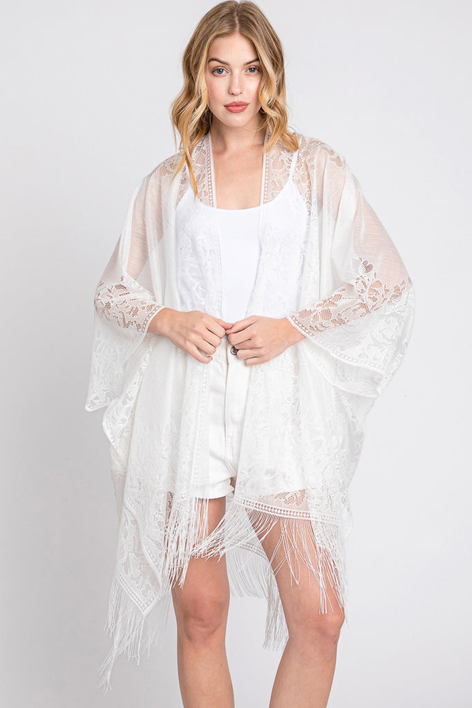 FLORAL LACE KIMONO WITH TASSEL