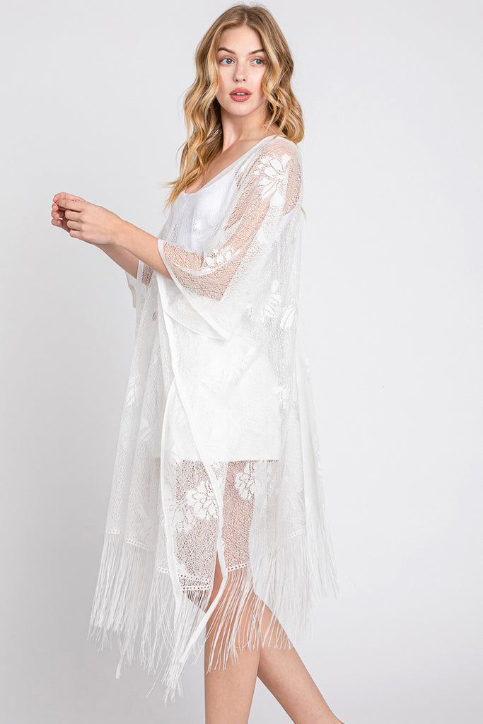 FLORAL LACE PONCHO WITH TASSEL