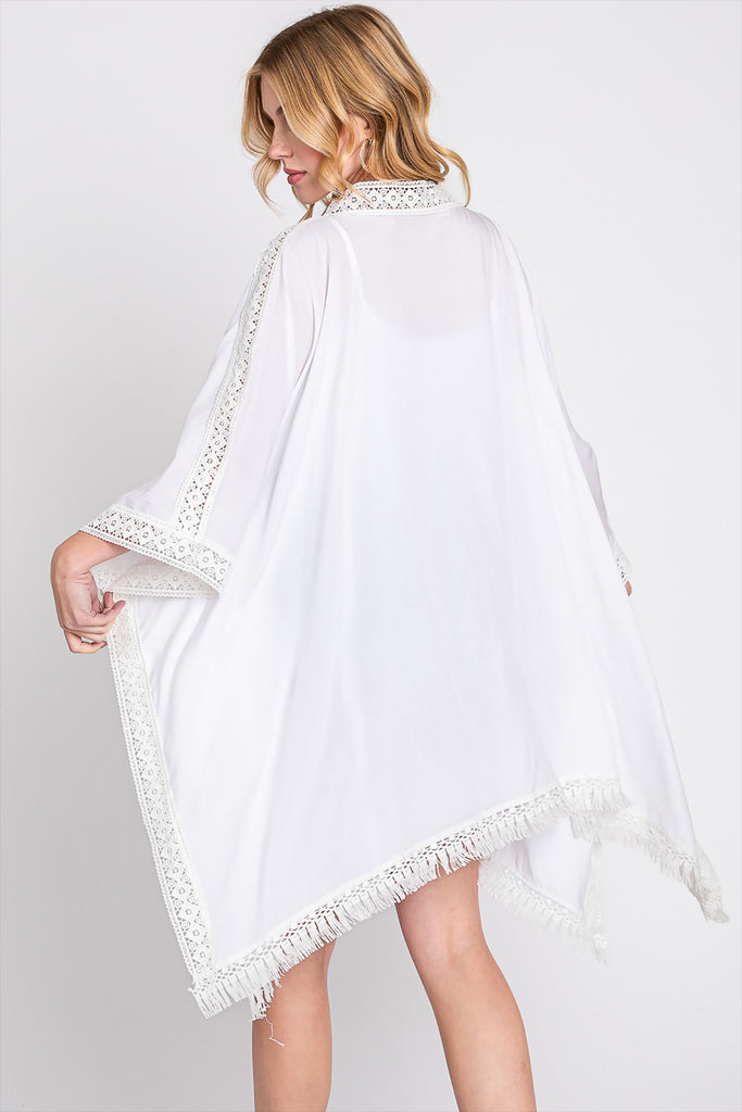 AZTEC LACE TRIM DETAIL PONCHO WITH TASSEL