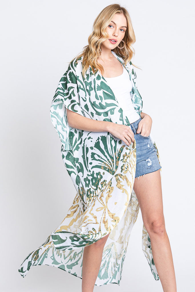 DAMASK PRINT OPEN FRONT LONG KIMONO