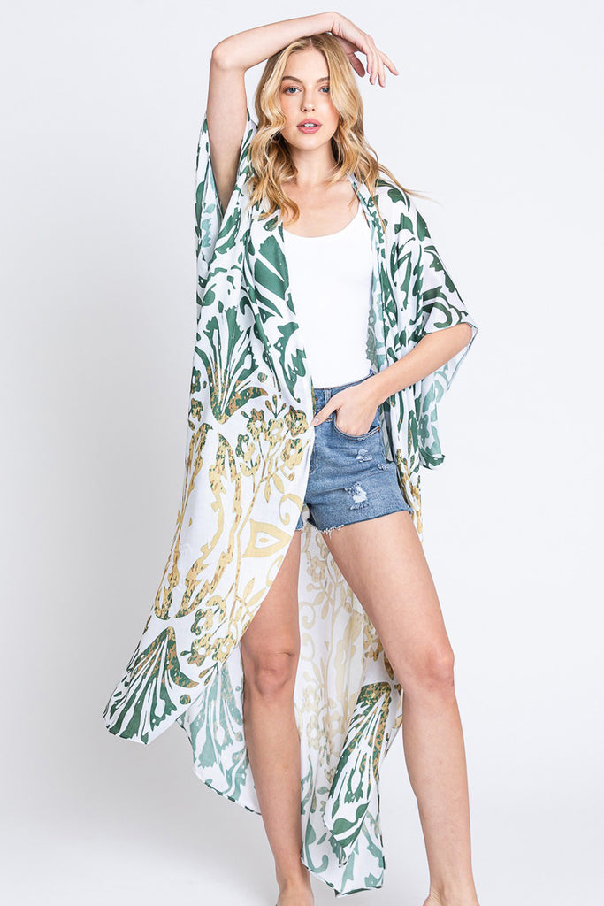 DAMASK PRINT OPEN FRONT LONG KIMONO