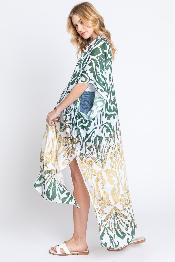 DAMASK PRINT OPEN FRONT LONG KIMONO