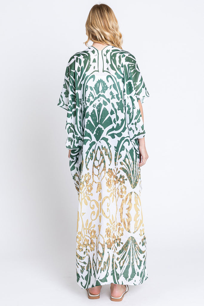 DAMASK PRINT OPEN FRONT LONG KIMONO