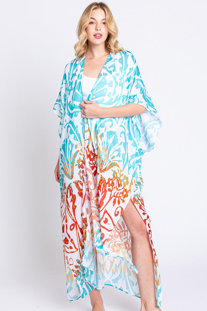 DAMASK PRINT OPEN FRONT LONG KIMONO