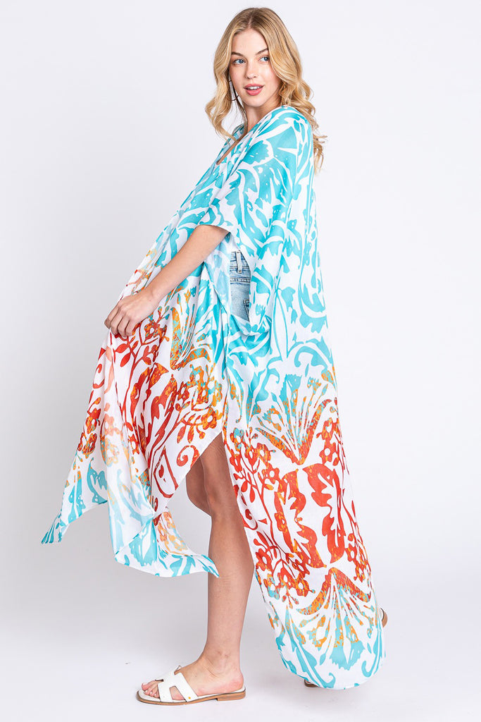 DAMASK PRINT OPEN FRONT LONG KIMONO