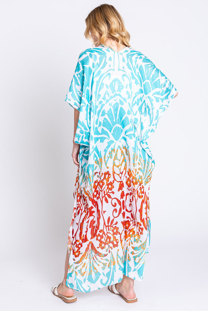 DAMASK PRINT OPEN FRONT LONG KIMONO