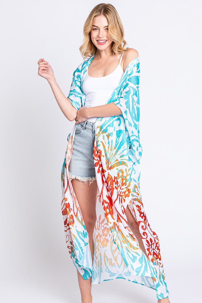 DAMASK PRINT OPEN FRONT LONG KIMONO