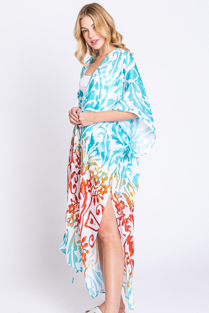 DAMASK PRINT OPEN FRONT LONG KIMONO