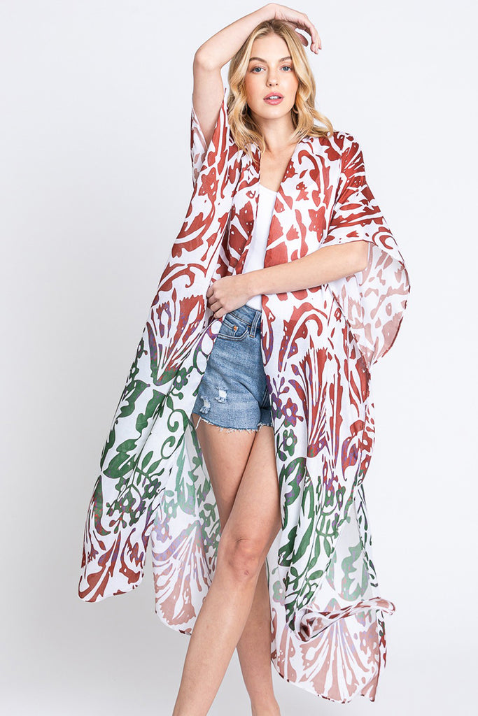 DAMASK PRINT OPEN FRONT LONG KIMONO