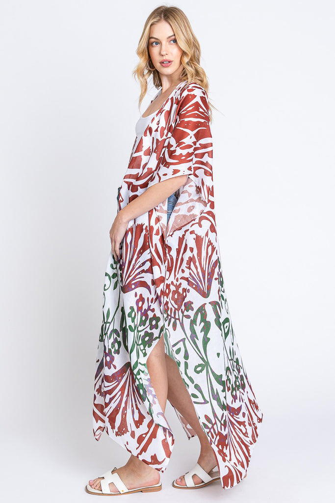 DAMASK PRINT OPEN FRONT LONG KIMONO