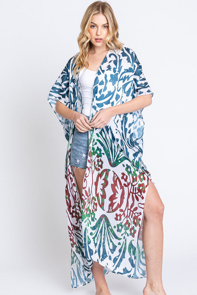 DAMASK PRINT OPEN FRONT LONG KIMONO