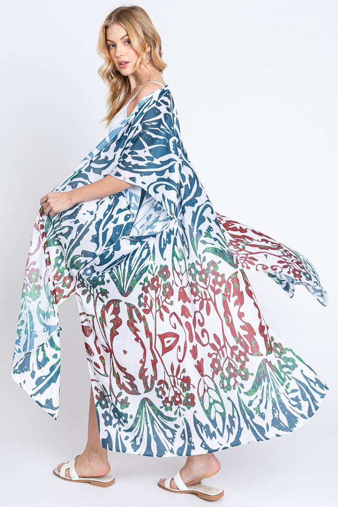 DAMASK PRINT OPEN FRONT LONG KIMONO