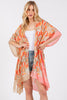 TWO TONES TRIM ABSTRACT PRINT SILKY FEEL KIMONO