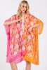 TWO TONES TRIM ABSTRACT PRINT SILKY FEEL KIMONO