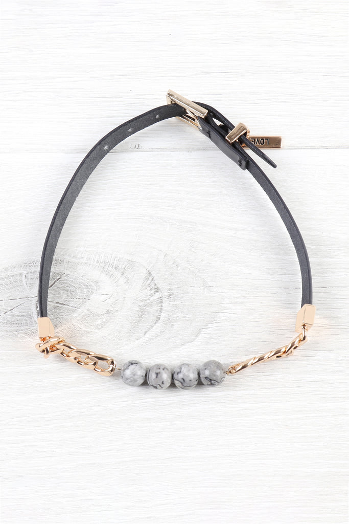 STONE CHARM LONG LEATHER-CHAIN BRACELET