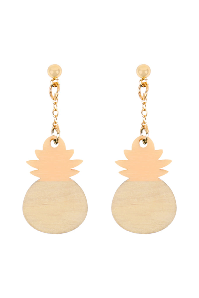 PINEAPPLE WOOD POST DANGLE EARRINGS