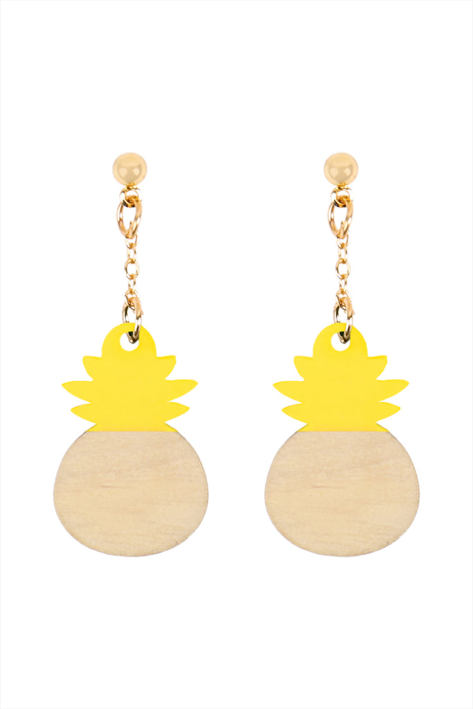 PINEAPPLE WOOD POST DANGLE EARRINGS