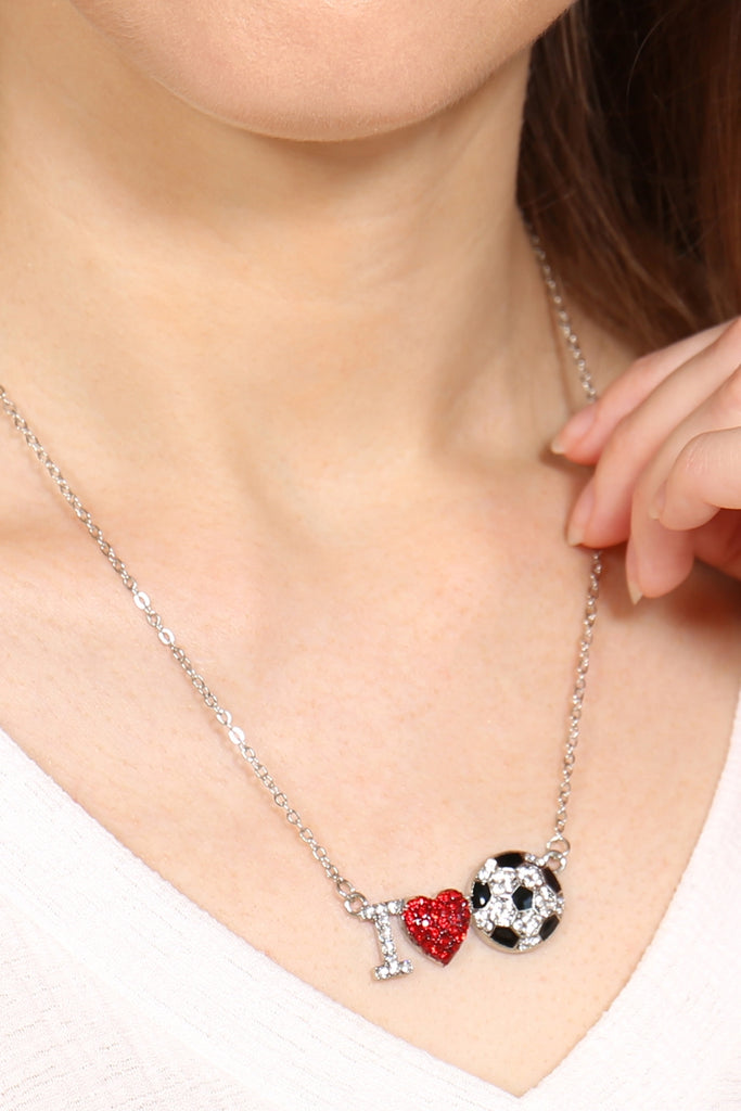 MYN1119 - "I LOVE SOCCER" RHINESTONE CHAIN NECKLACE