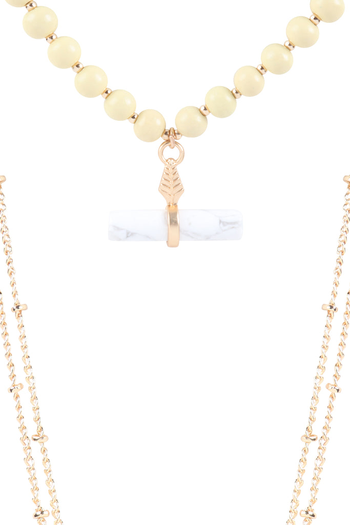 NATURAL STONE PENDANT WOODEN BEADS NECKLACE