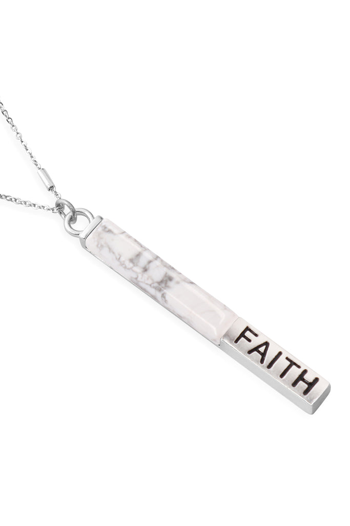 MYN1304 - NATURAL STONE "FAITH" PENDANT BAR NECKLACE