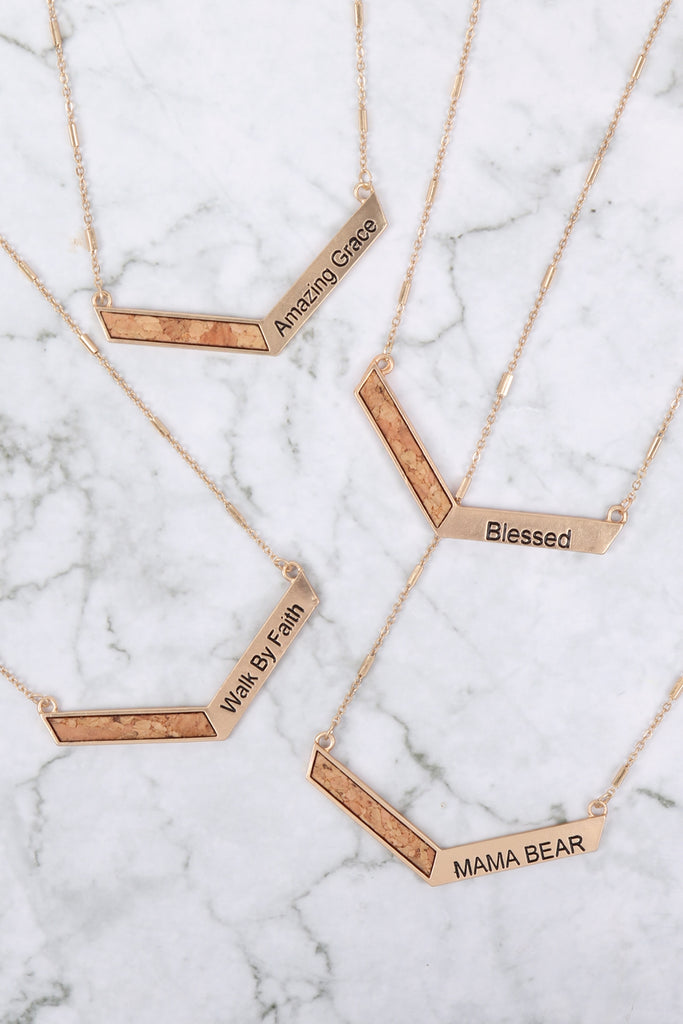 MYN1405MA - "MAMA BEAR" CHEVRON CHARM PENDANT NECKLACE