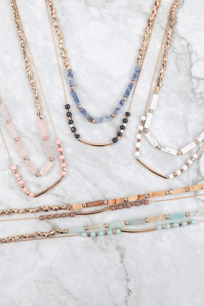 CCB, NATURAL STONE LAYERED NECKLACE