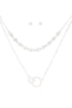 DOUBLE RING TWISTED PENDANT MULTI CHAIN LAYERED BRASS NECKLACE AND EARRING SET