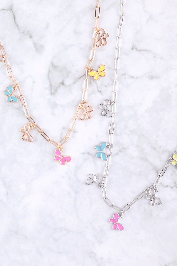 BUTTERFLY STATIONARY DAINTY CHARM NECKLACE