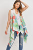 PN328X021G - BLACK OPEN FRONT FLORAL PRINT KIMONO VEST