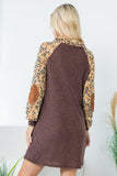 Leopard Long Sleeve Elbow Patch Rib Dress