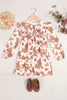 Kids Shirring Ruffle Detail Long Sleeve Animal Printed Dress
