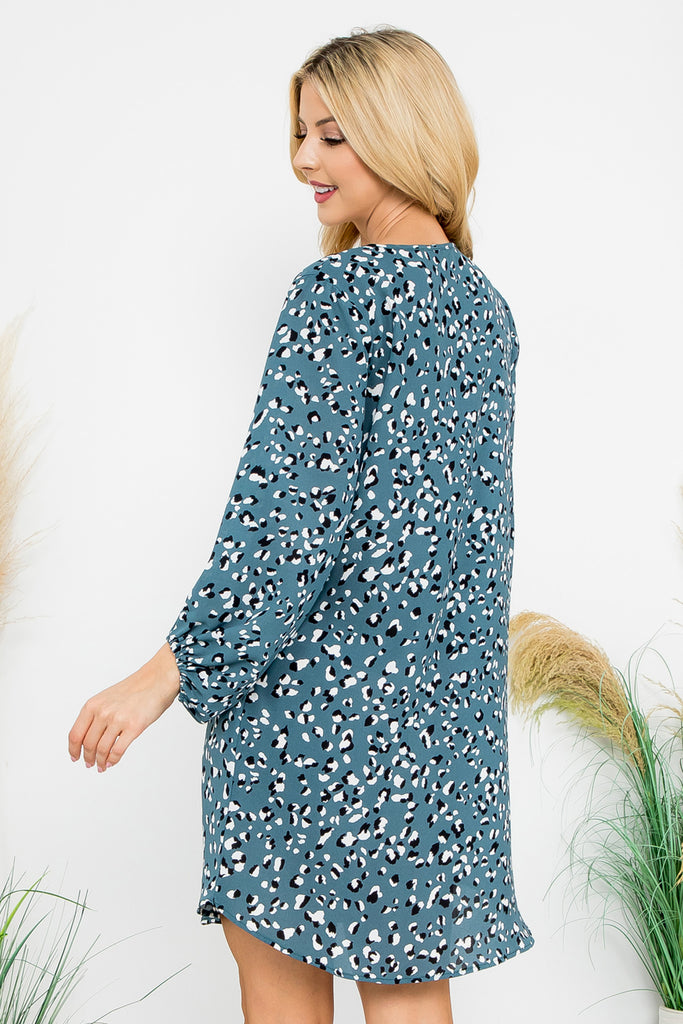 Long Tunnel Sleeve Animal Printed Woven Dress