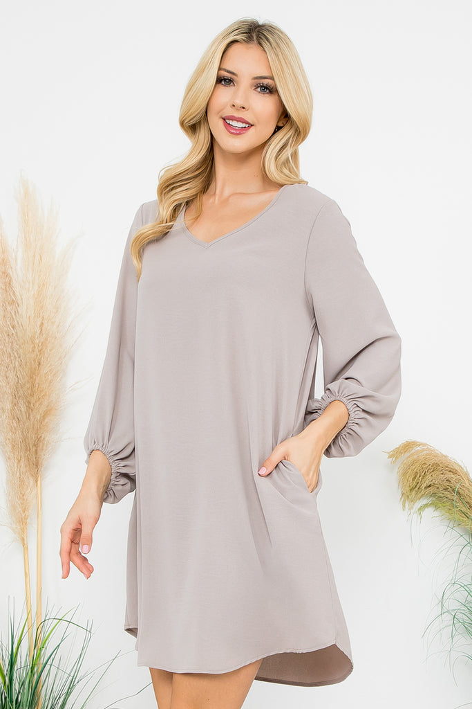 Long Tunnel Sleeve Solid Woven Dress
