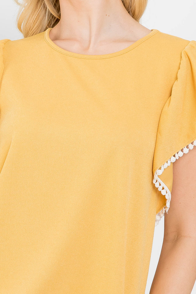 Pompom Detail Butterfly Sleeve Top