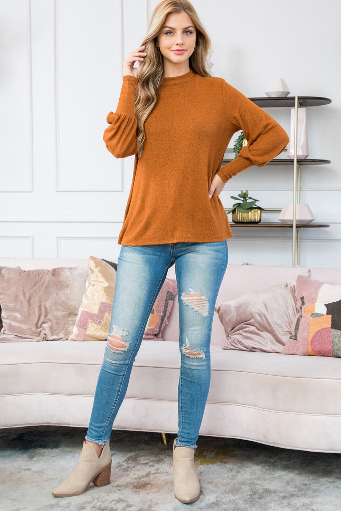 Puff Sleeve Mock Neck Top