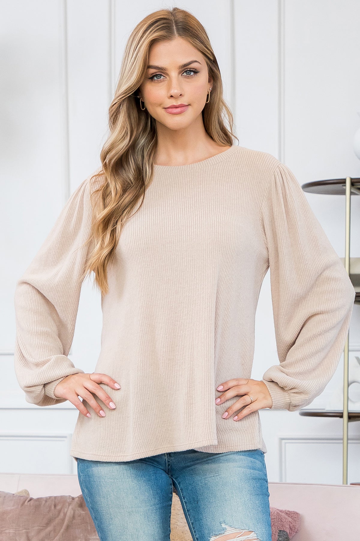 Puff Rib Ring Puff Sleeve Bella Rib Top – Riah Fashion
