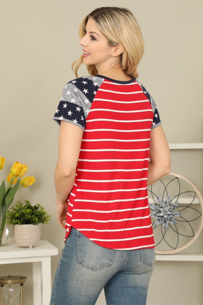 Star Printed Sleeve Stripe Raglan Top