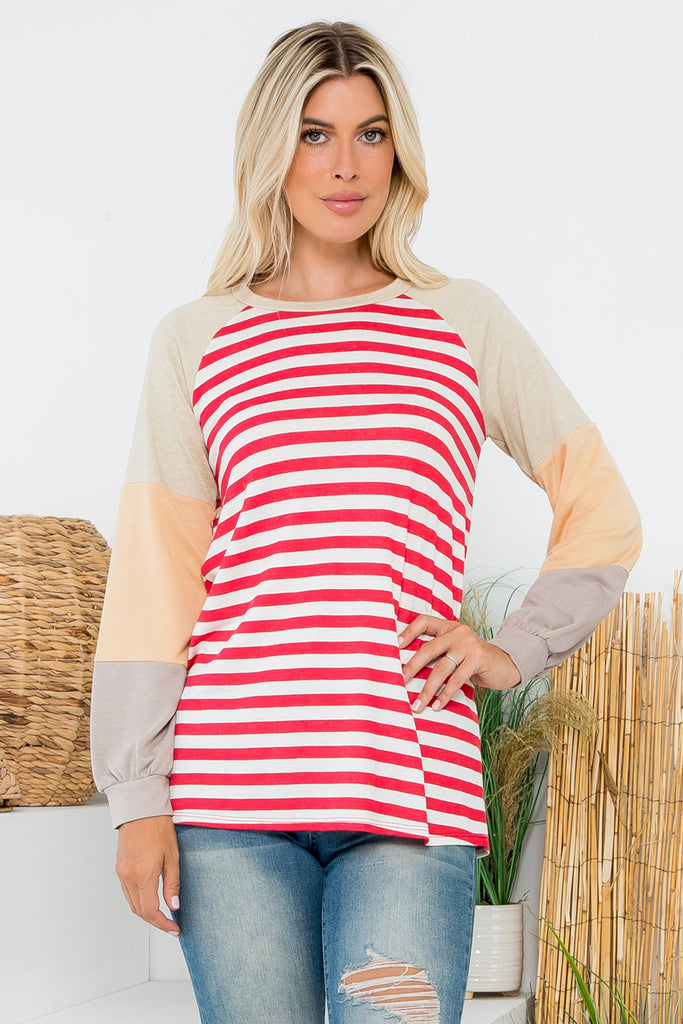 Color Block Long Sleeve Stripe Top