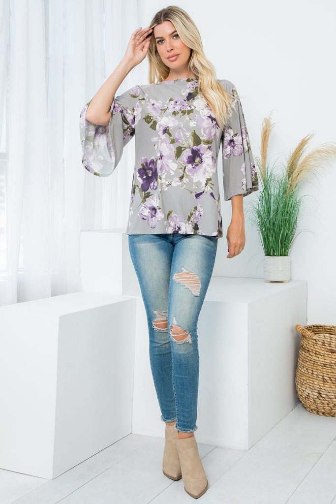 Wide Sleeve Floral Top