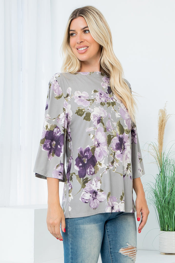 Wide Sleeve Floral Top